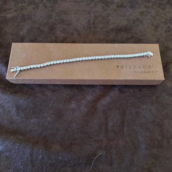 Silpada Sterling Silver Cubic Zirconia Tennis Bracelet 7.5”with Safety Clasp - Picture 1 of 8